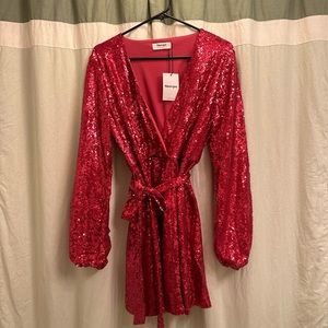 Showpo. NWT Three of Us Dress in Pink Sequin